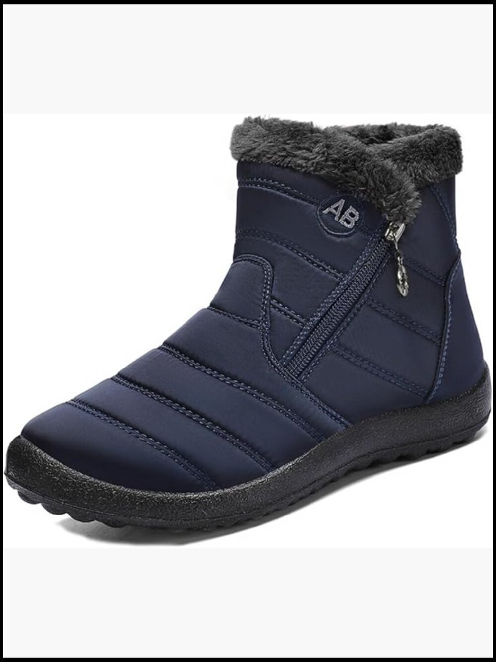 Navy Quilted Faux-Fur Lined Winter Boot